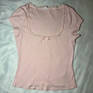 Garage Ballet Pink Lace scoop Neck Top with bow🟣